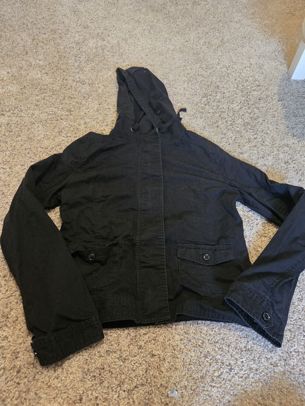 Women Hooded Utility Jacket - Black